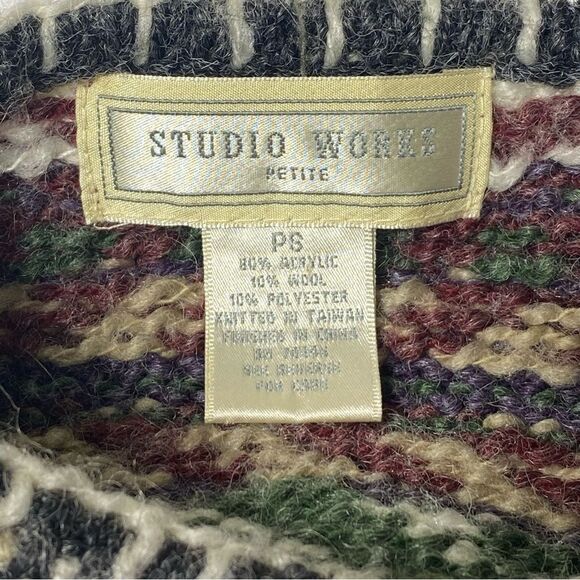 Vintage 80's-90's Studio Works Nordic Fair Isle Knit Wool Sweater Womens Size PS - Picture 2 of 14